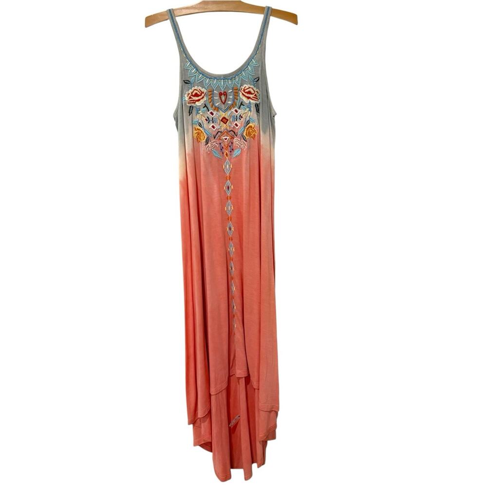 Caite | Maxi Dress Sleeveless Embroidered Stretch Boho Festival Peasant- Medium